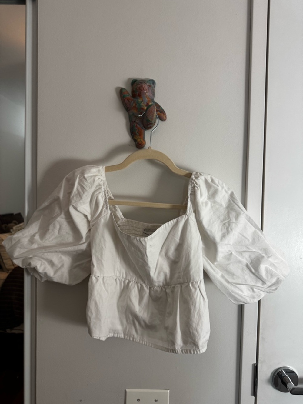 Faithfull the Brand Quincy White Puff Sleeve Square Neck Peplum Top 4